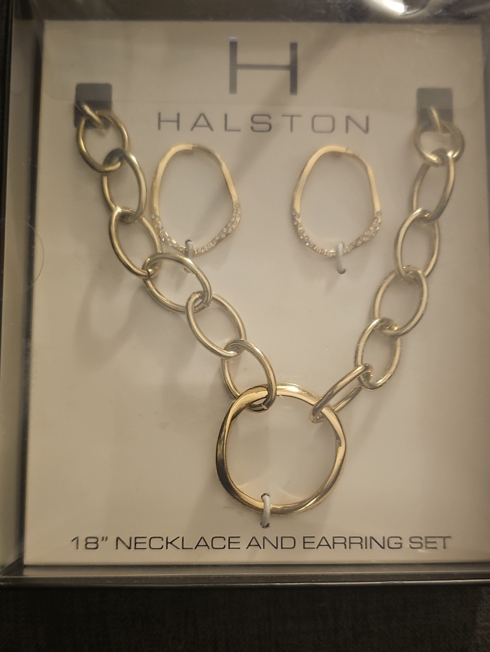 Halston Heritage Gold Link Necklace with Matching Hoop Earrings